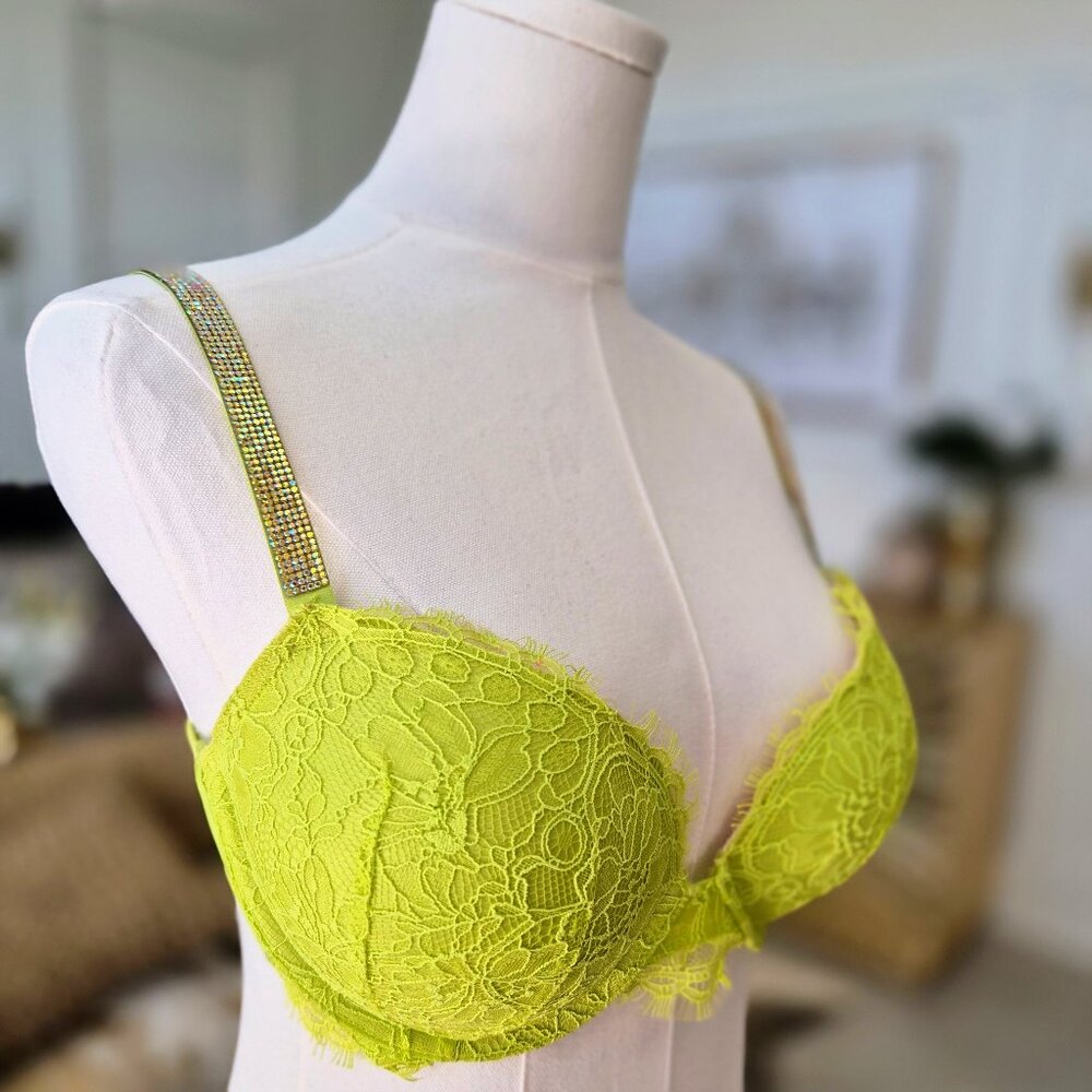Victoria's Secret NEON Very Sexy Floral Lace Push-Up Bra w/ Shine Straps